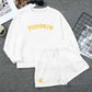 White PUMPKIN Flocking Graphic Pullover Sweatshirt and Shorts Set