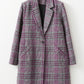 Pink Plaid Lapel Collar One Button Midi Coat