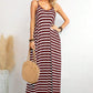 Red Stripe Side Pockets Spaghetti Straps Maxi Dress