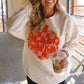 White Terry Halloween Pumpkin Patched Pattern Pullover Sweatshirt