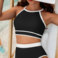 Black Contrast Trim Crisscross Back High Waisted Bikini