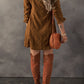 Chestnut Lace Crochet Buttoned Square Neck Shift Mini Dress