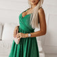 Green Double Straps Metallic Shining Skater Dress