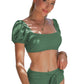 Green Sexy Bubble Sleeves High waisted swimsuits