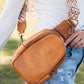 Brown Faux Leather Zipped Crossbody Chest Bag