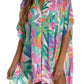 Multicolor Plant Print Button-up Half Sleeve Beach Cover Up