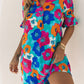 Multicolor Split V Collar Ruffle Sleeve Floral Shift Dress