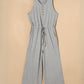 Gray Ribbed Knit Buttons Drawstring Sleeveless Jumpsuit