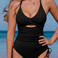 Black Ribbed Sexy Cutout Ruched Monokini