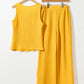 Yellow Crinkled U Neck Tank Top and Wide Leg Pants Set