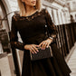 Black Long Sleeve Lace High Low Satin Prom Dress