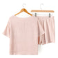 Apricot Pink Waffle Knit Short Sleeve Tee and Shorts Lounge Set