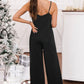 Black Lace V Neck Bodice Spaghetti Straps Wide Leg Jumpsuit