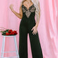 Black Lace V Neck Bodice Spaghetti Straps Wide Leg Jumpsuit