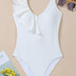 White Asymmetric Ruffle Trim Tie Waist One Piece Swimsuit