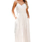 Beige Spaghetti Straps Pleated High Waist Wide Leg Jumpsuit