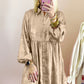 Apricot Metallic Sheen Puff Sleeve Button Up Mini Shirt Dress