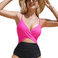 Rose Red Crossover Colorblock Cutout One Piece Swimsuit