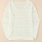 White Hollow Out Crochet V Neck Pullover Sweater