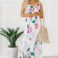 White Floral Twist Cutout Adjustable Straps Maxi Dress