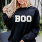 Black Chenille BOO Patched Pattern Crewneck Halloween Sweatshirt