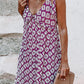 Purple Western Geometric Print Knotted Straps V Neck Long Dress