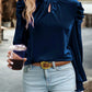 Sky Blue Fiery Mock Neck Puff Sleeve Velvet Blouse