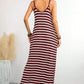 Red Stripe Side Pockets Spaghetti Straps Maxi Dress