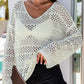 White Hollow Out Crochet V Neck Pullover Sweater