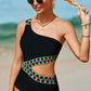 Black Zigzag Accent Cutout One Shoulder Teddy Swimwear