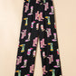 Black Western Cowgirl Boots Printed Satin Long Pajama Set