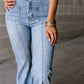 Light Blue Fly Button Exposed Seam Patched Pocket Flare Jeans