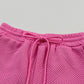 Strawberry Pink 2pcs Solid Textured Drawstring Shorts Set