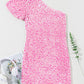 Pink Sequin One Shoulder Puff Sleeve Bodycon Mini Dress