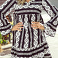 Black Boho Geometric Printed Flared Long Sleeve Mini Dress