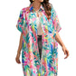 Multicolor Plant Print Button-up Half Sleeve Beach Cover Up