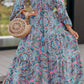 Paisley Printed Ruffle Trim Elegant Maxi Dress