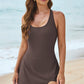 Coffee Knotted Split Skirt One Piece Swim Dress