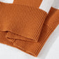 Orange Checkered Ribbed Edge O Neck Drop Shoulder Sweater