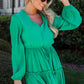 Sea Green Frilly V Neck Puff Sleeve Drawstring Shift Mini Dress