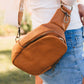 Brown Faux Leather Zipped Crossbody Chest Bag