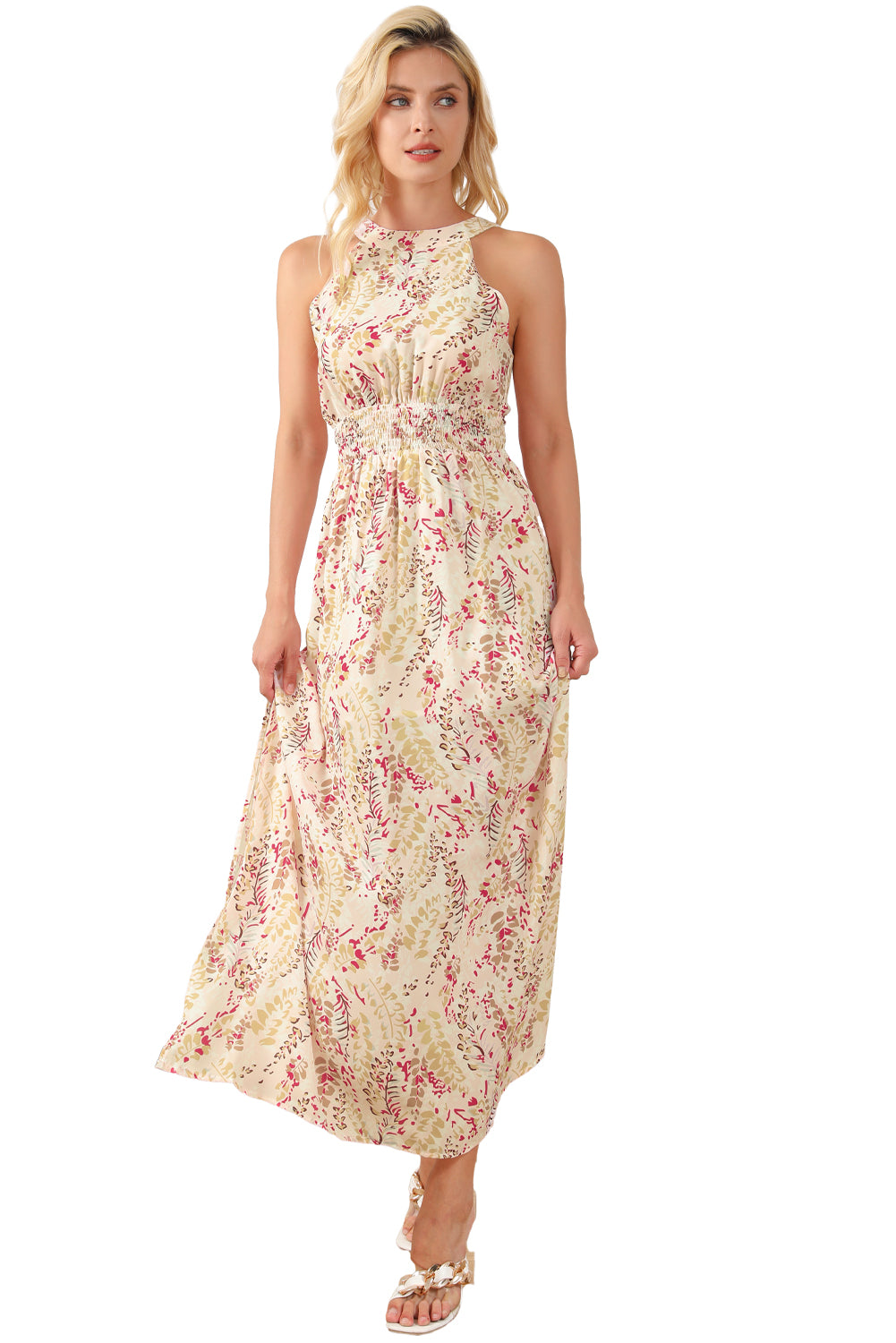 Multicolor Crisscross Backless Long Floral Dress