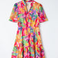 Multicolor Summer Floral Print V Neck Short Sleeve Dress