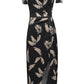 Black Pattern Print Off Shoulder Slit Bodycon Midi Dress