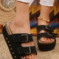 Black Suede Buckle Decor Footbed Sandal Slippers