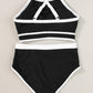 Black Contrast Trim Crisscross Back High Waisted Bikini