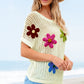 White Crochet Flower Hollow-out Sweater T Shirt