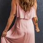 Light Pink Spaghetti Straps V Neck Ruffled Split Long Dress