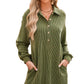 Moss Green Corded Buttons Placket Drop Shoulder Collared Shift Dress