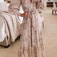 Leopard Surplice Neck Bubble Sleeve Maxi Dress with Sash